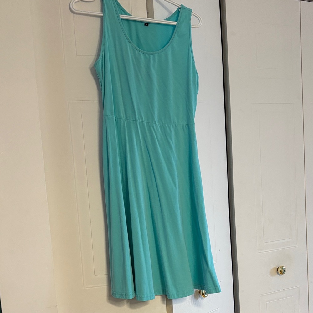Sleeveless Aqua Midi Dress with Flared Skirt